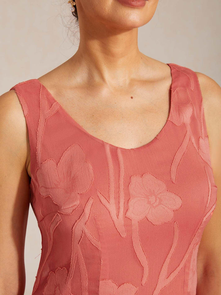 Floral Chiffon Sleeveless Evening Gown with Asymmetrical Hem