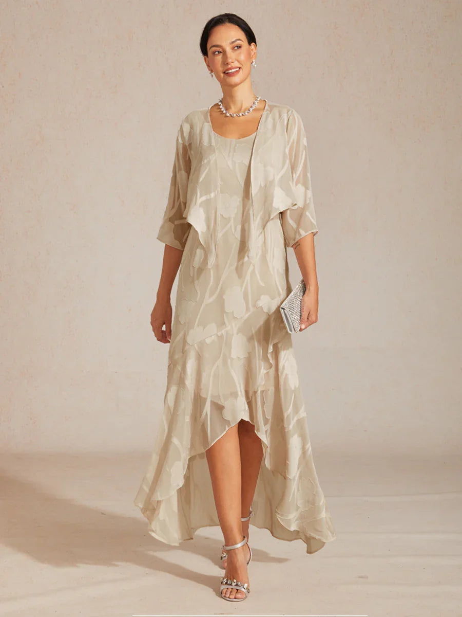 Floral Chiffon Sleeveless Evening Gown with Asymmetrical Hem