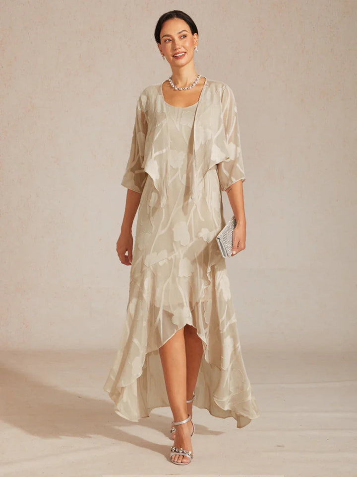 Floral Chiffon Sleeveless Evening Gown with Asymmetrical Hem