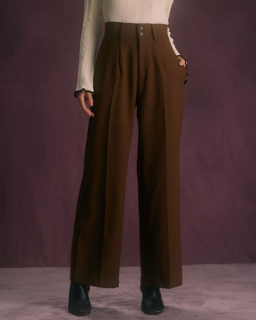 The Mocha Button-Front Straight Trouser