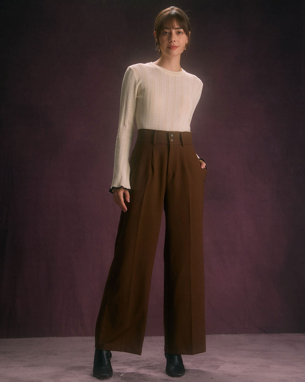 The Mocha Button-Front Straight Trouser