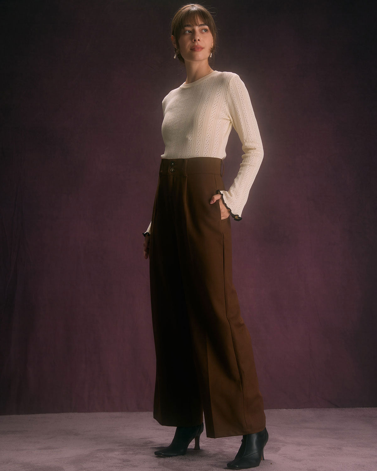 The Mocha Button-Front Straight Trouser