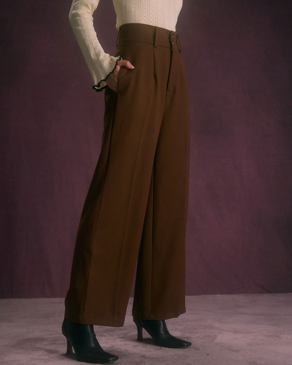 The Mocha Button-Front Straight Trouser