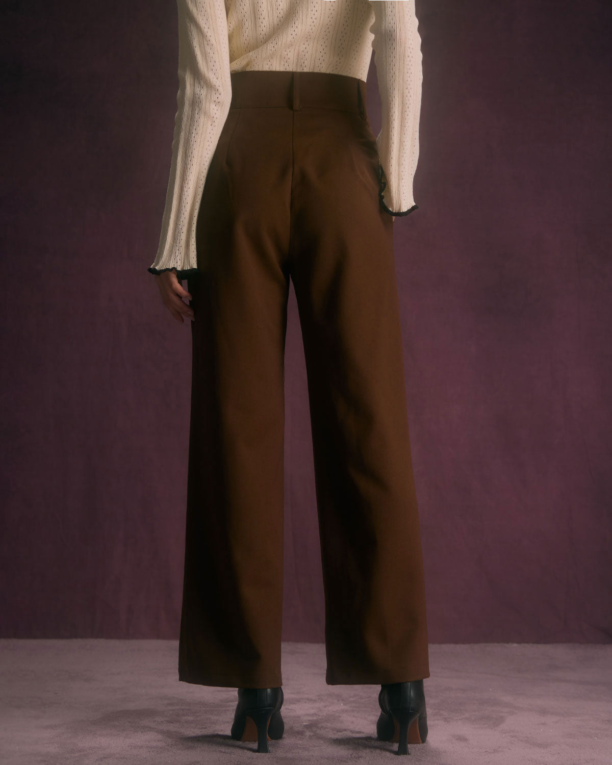 The Mocha Button-Front Straight Trouser