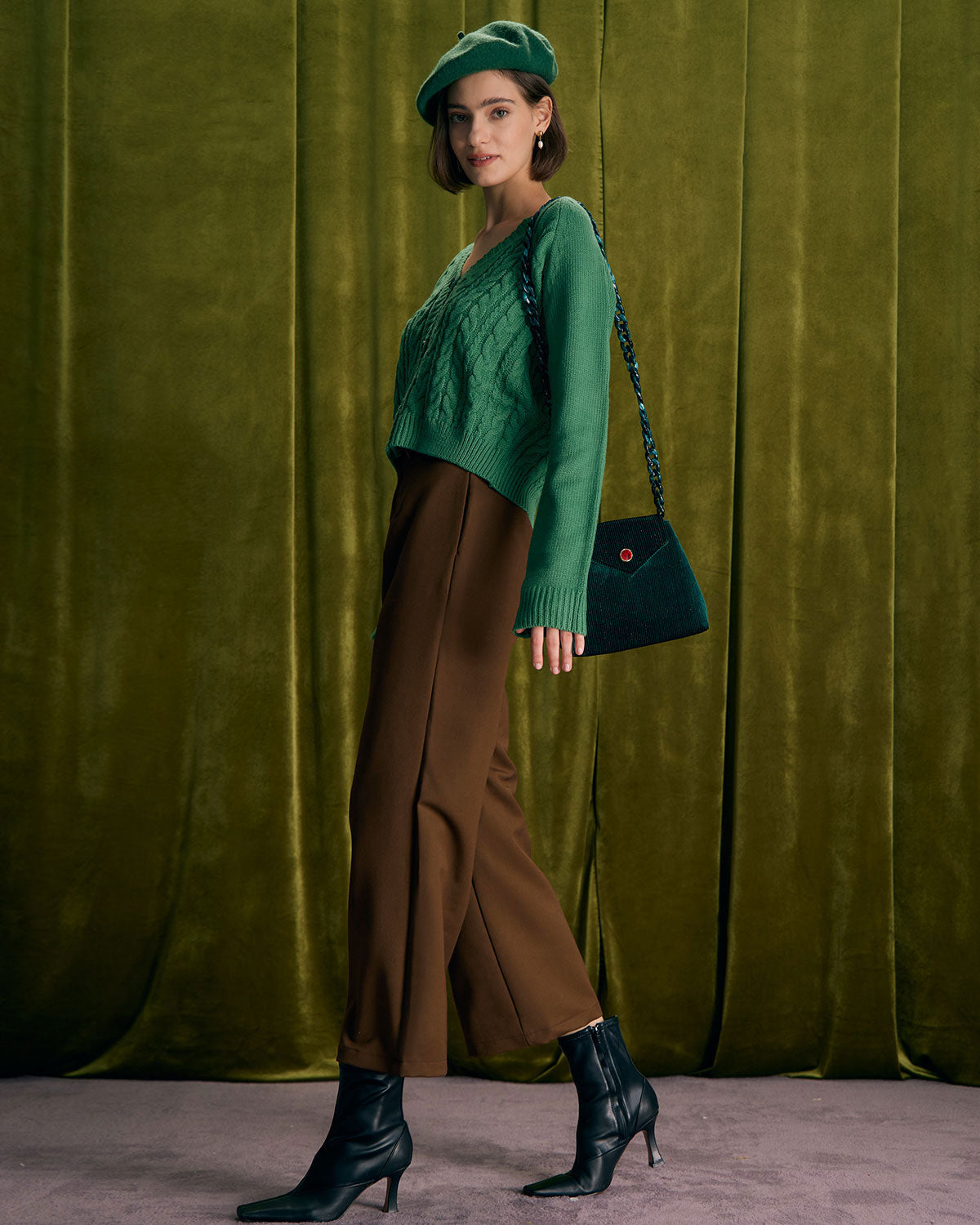 The Mocha Button-Front Straight Trouser