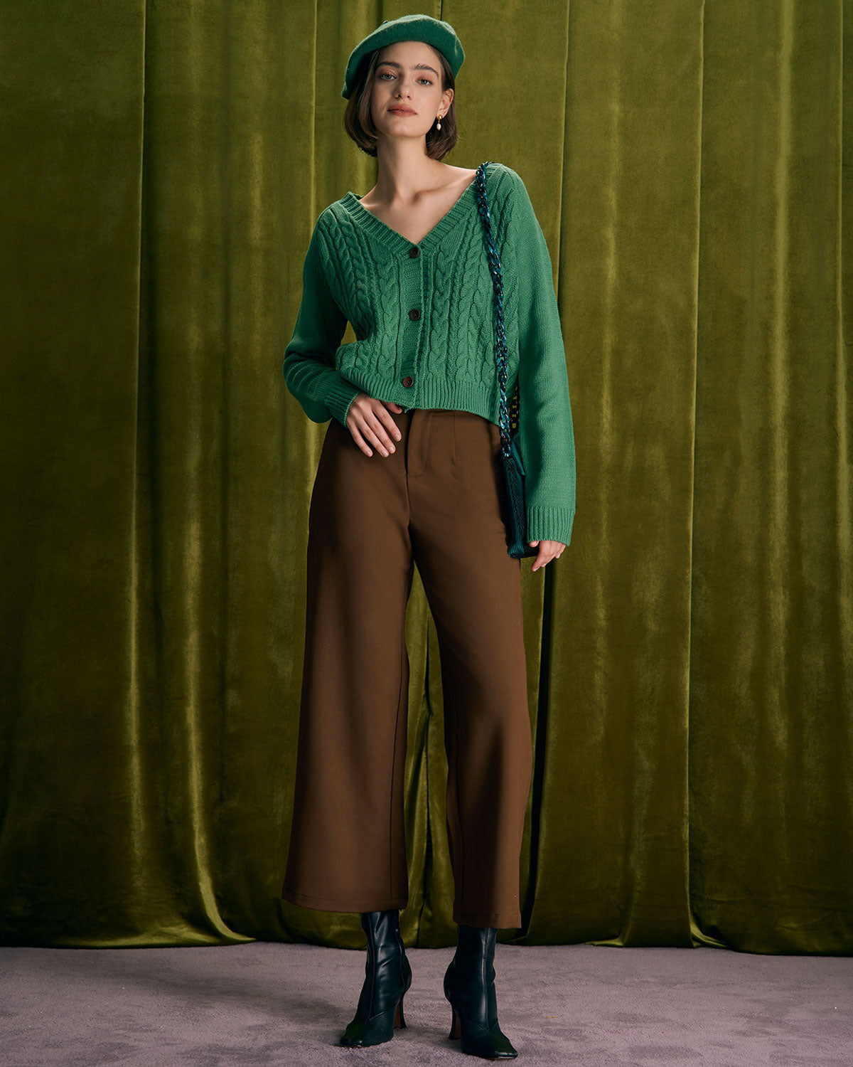 The Mocha Button-Front Straight Trouser