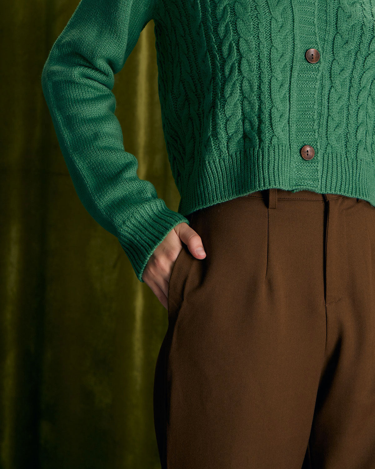 The Mocha Button-Front Straight Trouser
