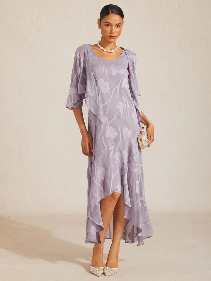 Floral Chiffon Sleeveless Evening Gown with Asymmetrical Hem